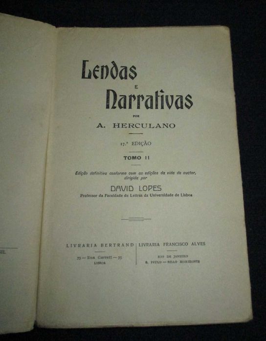 Livros Lendas e Narrativas Herculano Bertrand 17ª edição