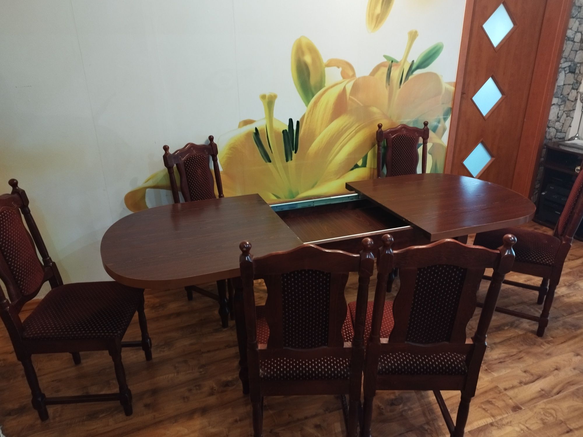 Stół rozkładany owalny + 6 krzeseł zestaw do jadalni salonu