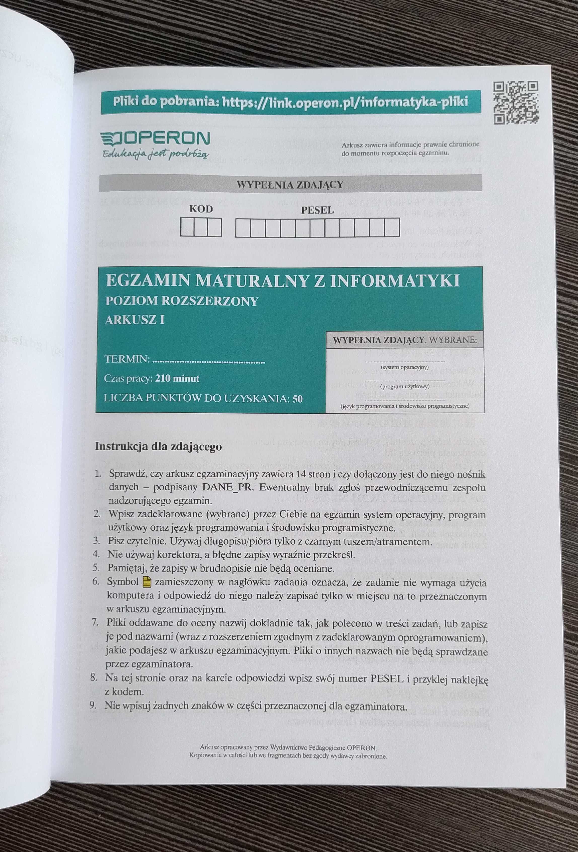 Matura informatyka, poz. rozszerzony, repetytorium + arkusze (Operon)