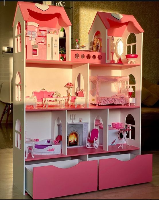 Як НОВИЙ Великий, рожевий, розкішний ляльковий будиночок для принцеси
