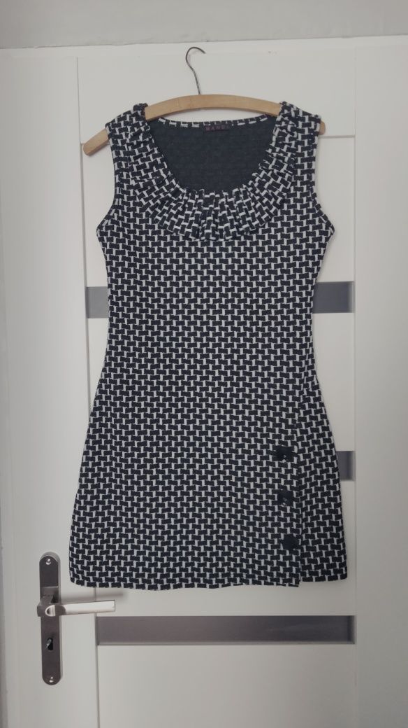 Sukienka, czarno-biała, krótka, biurowa, Regular Size, M, Mandy