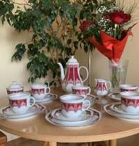 Piękny zestaw kawowy czerwono-zloty  schirnding bavaria dla 6 osób