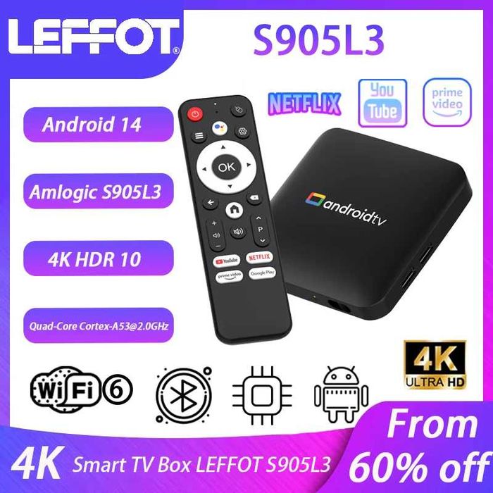 Box TV  Android LEFFOT S905L3 Android 14 TV Box Amlogic S905L3 2G 16G