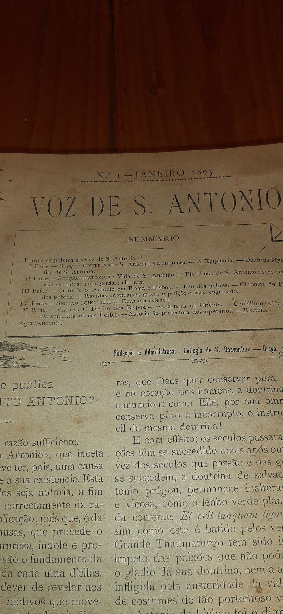 Primeiros  Livros A Voz de Santo António  Primeiro  Ano  1895 e  1896