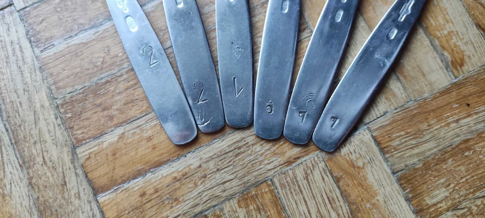 6x łyżka stołowa obiadowa Gerlach wzór paski z puncami mix PRL