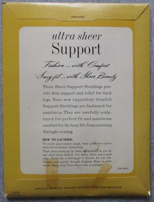 Oryginalne pończochy nylonowe z 25% dod. spandexu, 9 1/2-10, lata 70te