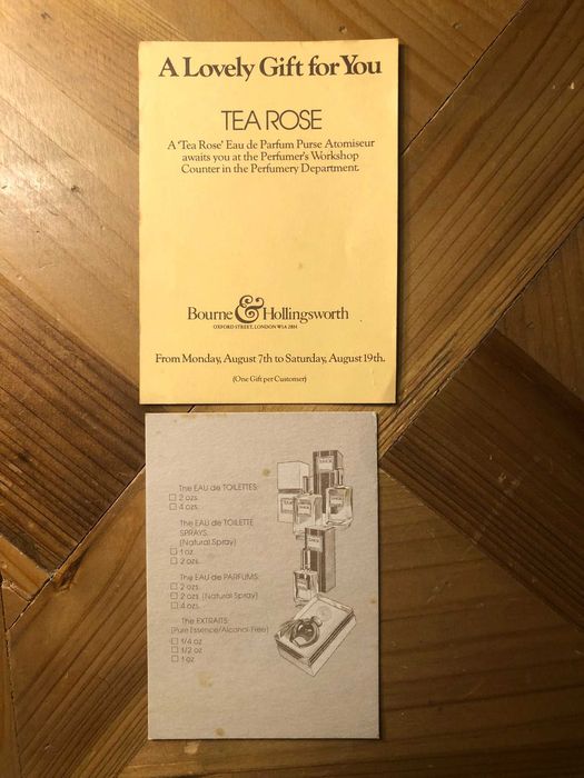 2 Cartões Anos 60 Perfumes Tea Rose  London, Paris, New York