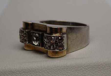 Art deco srebrny pierścionek z leukoszafirami Francja.