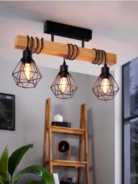 Lampa sufitowa wisząca vintage drewno metal Eglo Townshend