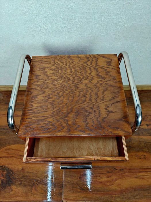 Szafki nocne stolik Chrom Dąb Ciemny Brąz Modernizm Art Deco Bauhaus