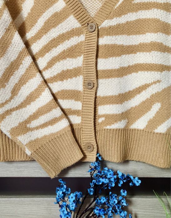 Beżowy kardigan damski zebra Brave Soul oversize miękki sweter L, 40