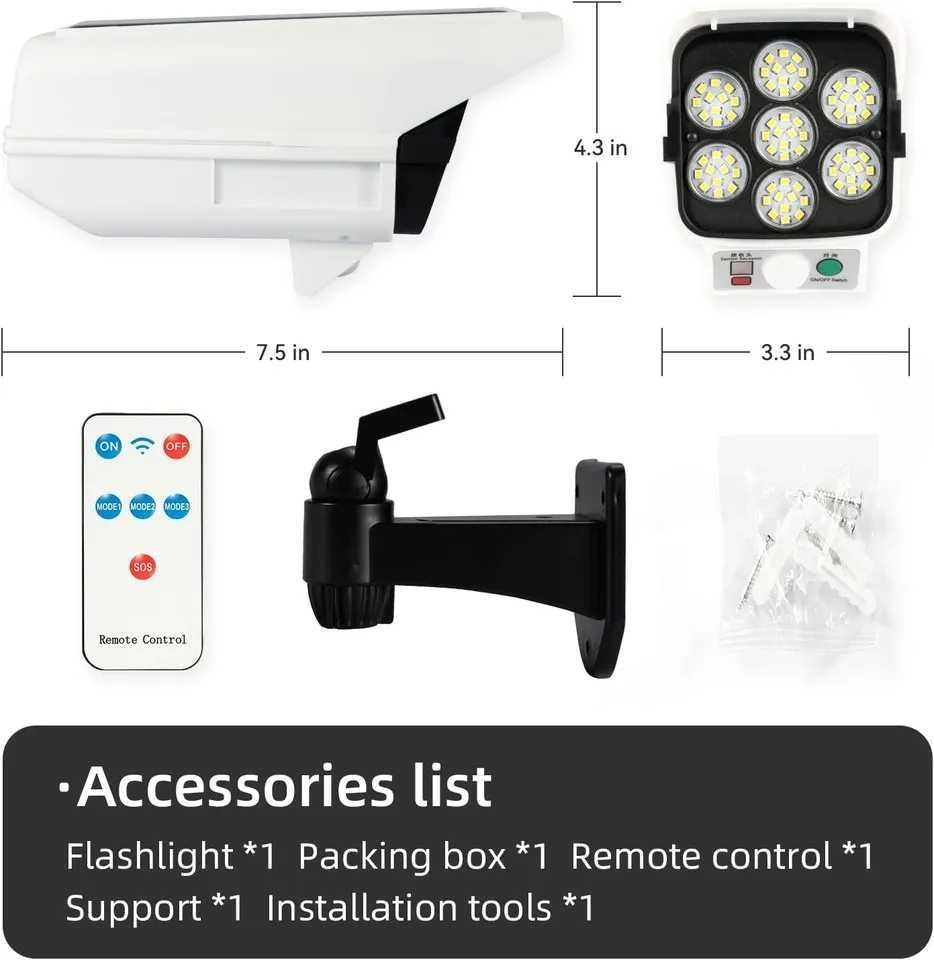 Lampa solarna LED z czujnikiem ruchu imitacja kamery pilot