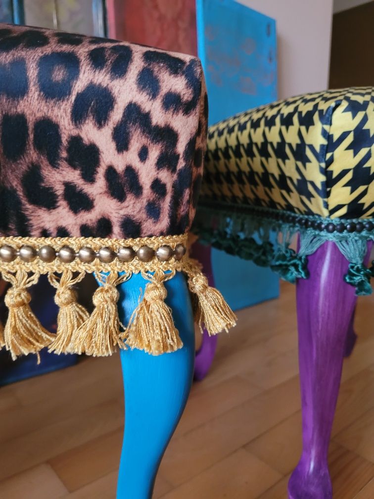 Pufy, podnóżki vintage w stylu boho