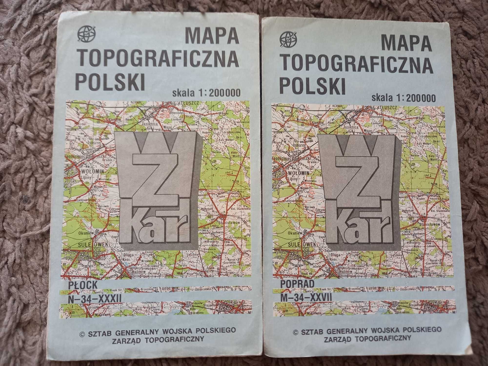 Mapa topograficzna Poprad i Płock