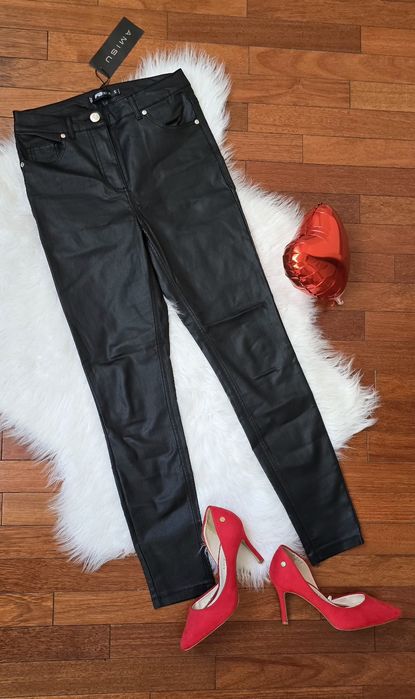 Spodnie czarne woskowane rs/36/8 Amisu New Yorker skórzane czarne slim