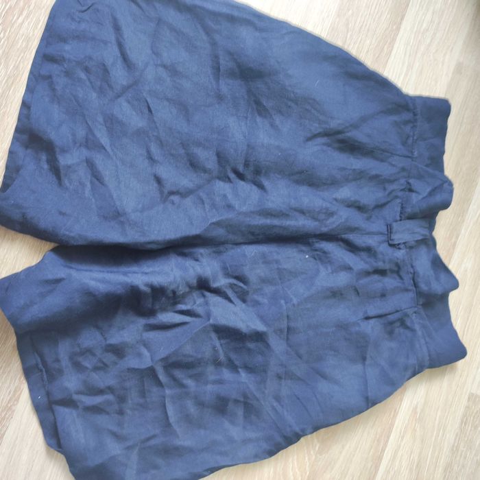 Zara L len szorty spodenki wysoki stan szerokie nogawki