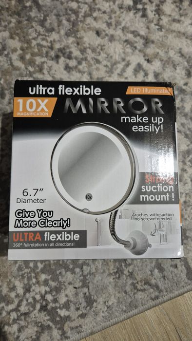 Nowe lusterko kosmetyczne / łazienkowe LED 10x – elastyczne, przyssawk
