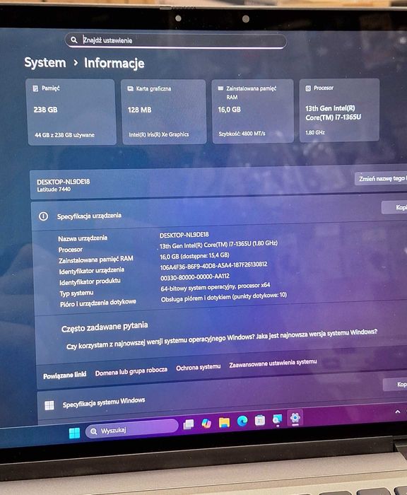 Laptop Dell Latitude 7440 2w1 i7-1365U/ Tryb Tabletu 14" /16 GB/256GB/