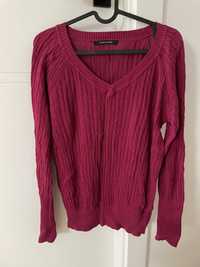 Buraczkowy różowy sweter dekolt V Ralph Lauren 36 S
