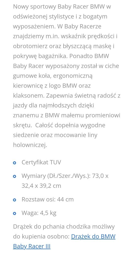 Jeździk BMW Baby Racer III  oryginalne z salonu w Niemczech 1 -3 lata