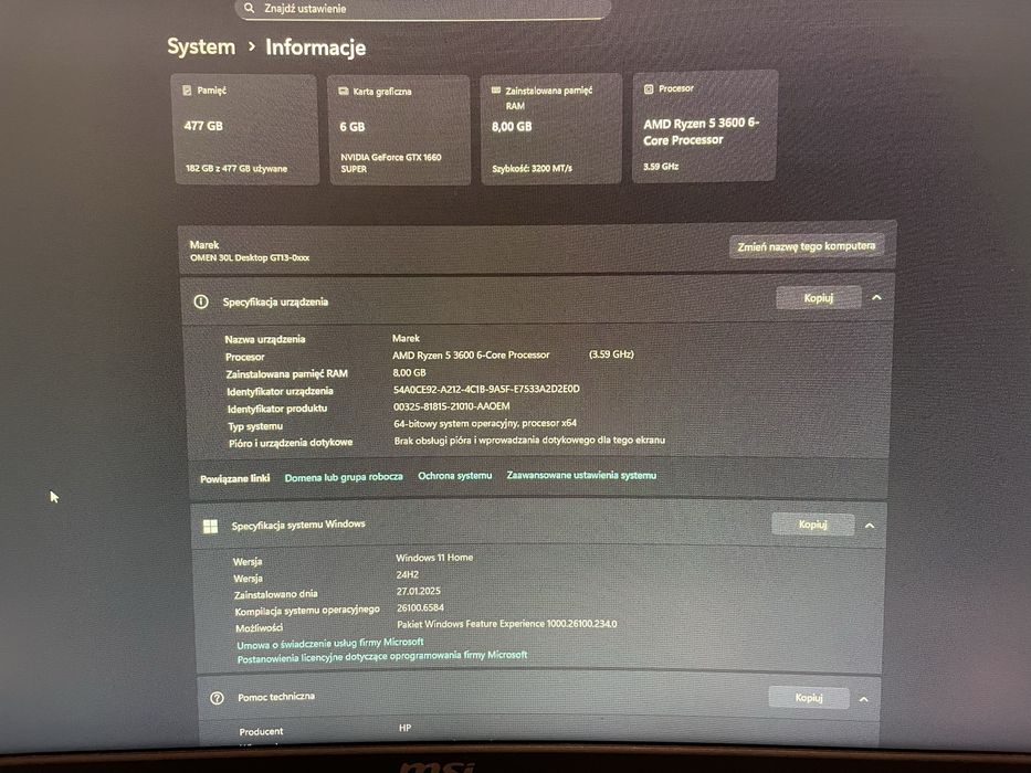 Komputer OMEN + mysz klawiatura sluchawki monitor