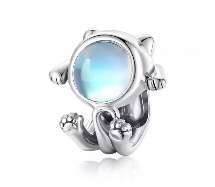 charms do pandora srebro s925 kot księżyc kosmonauta kotek