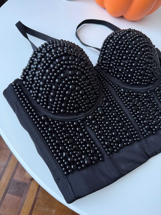 Корсет жіночий з бусами  чорний розмір с-м святковий корсет для жінок
