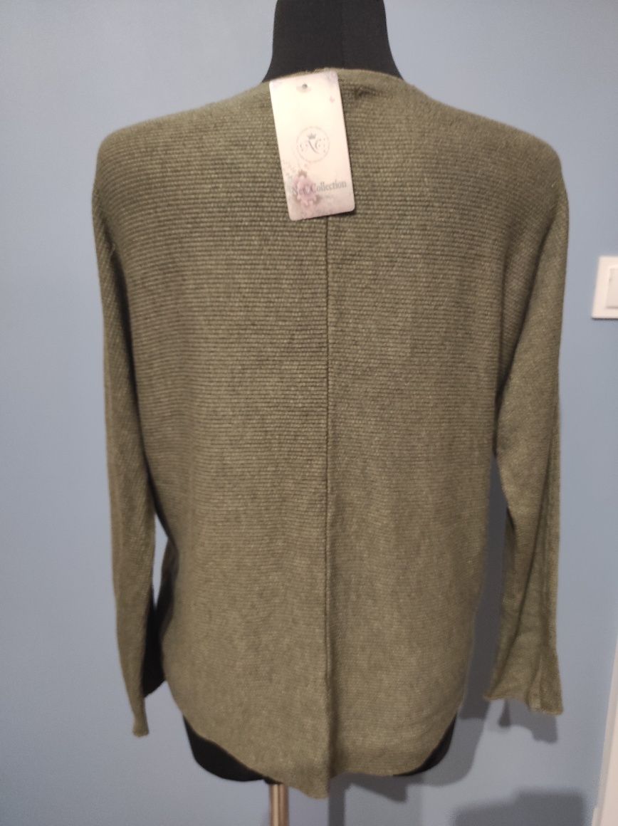 Sweter khaki, włoski, S, M, L, 36, 38, 40