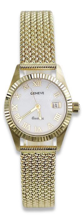 Złoty włoski zegarek damski 14k 585 Geneve z perłową tarczą Gdańsk