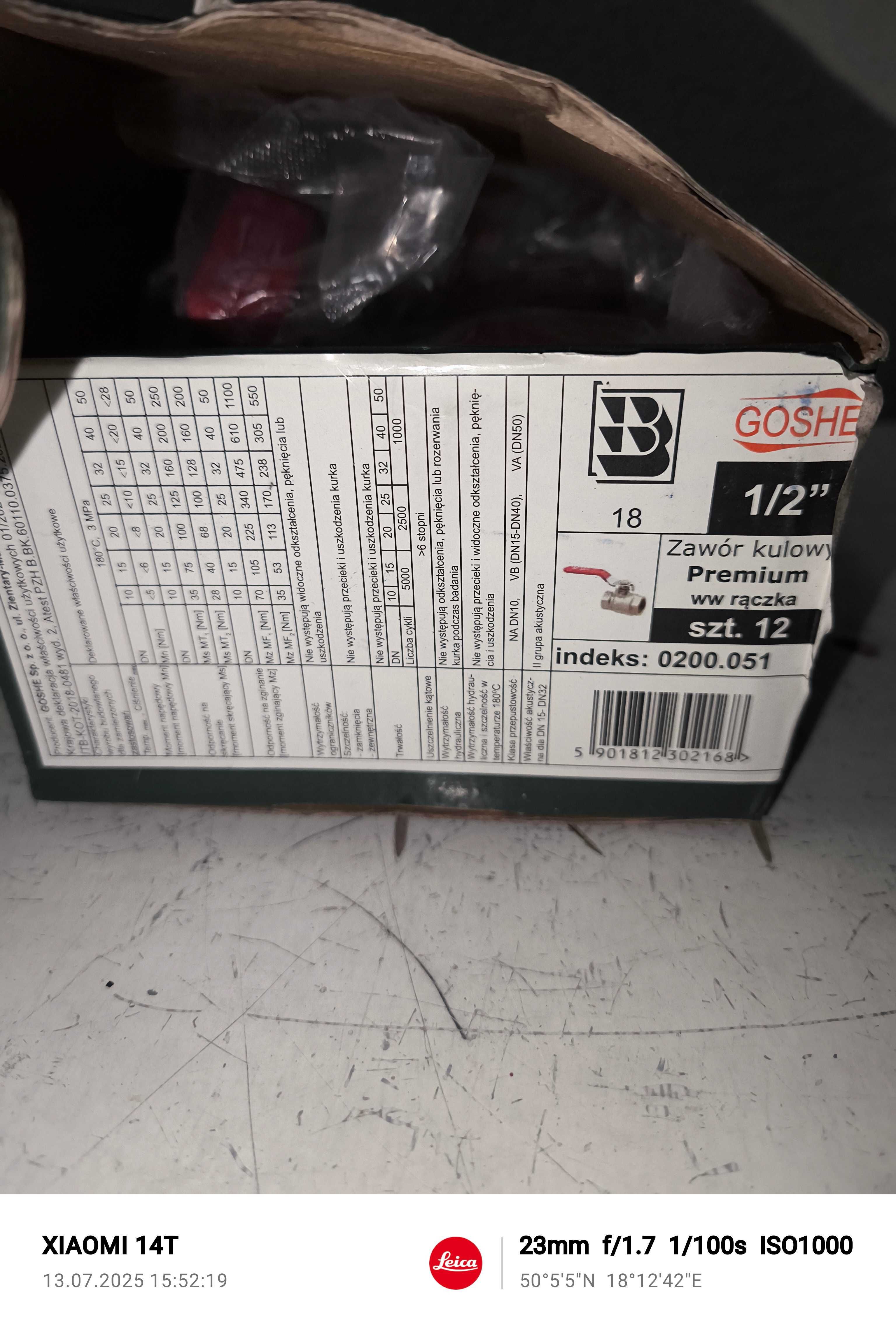 Zawory kulowe wodne 36sztuk Goshe 1/2"-1"-5/4"-1,5",2"