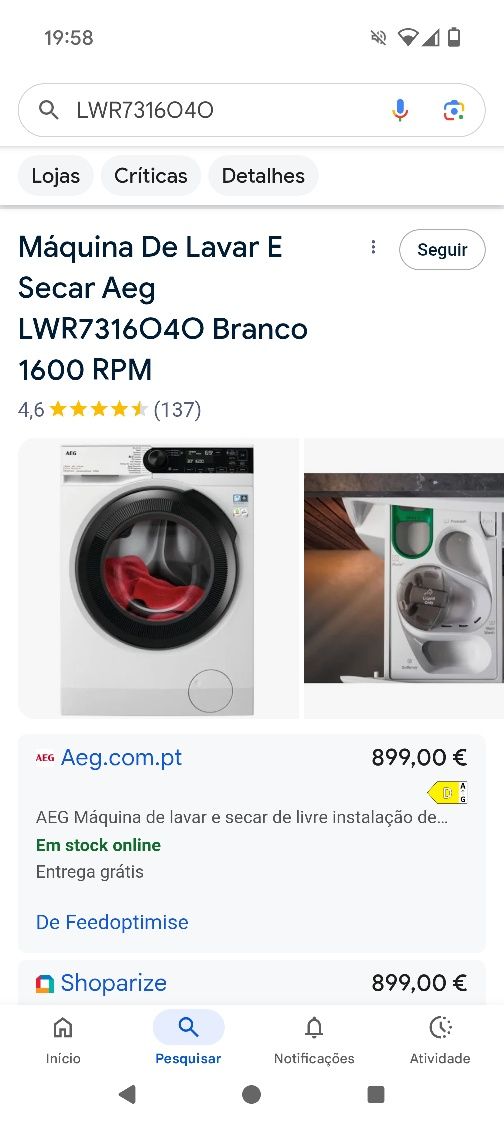 Máquina de lavar (10 kgs) e secar (6 kgs) AEG Nova Selada Garantia