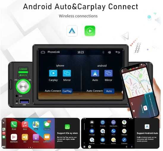 Магнитола 550-10 1DIN Android Bluetooth FM USB Apple Carplay Android