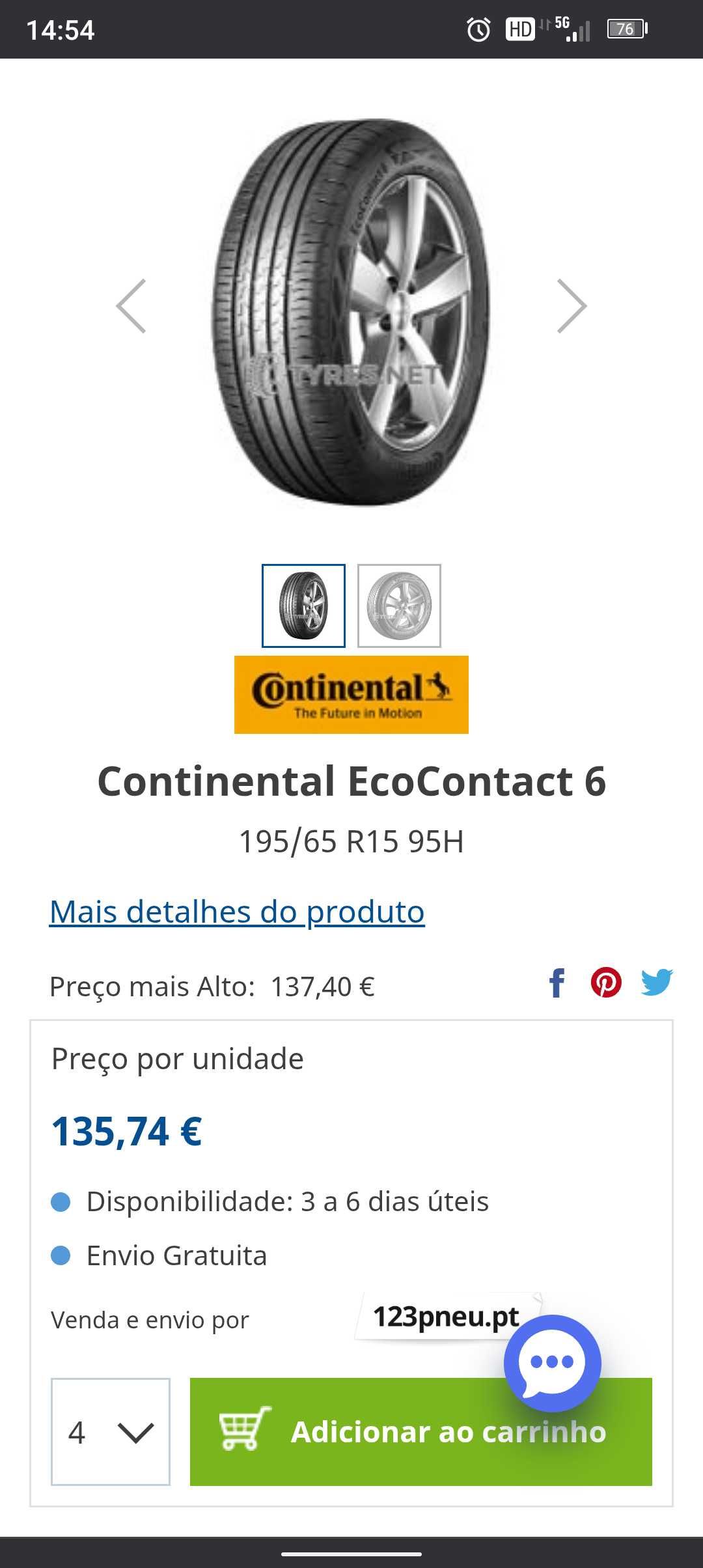 Pneus continental ecocontact6 195/65R15 H
