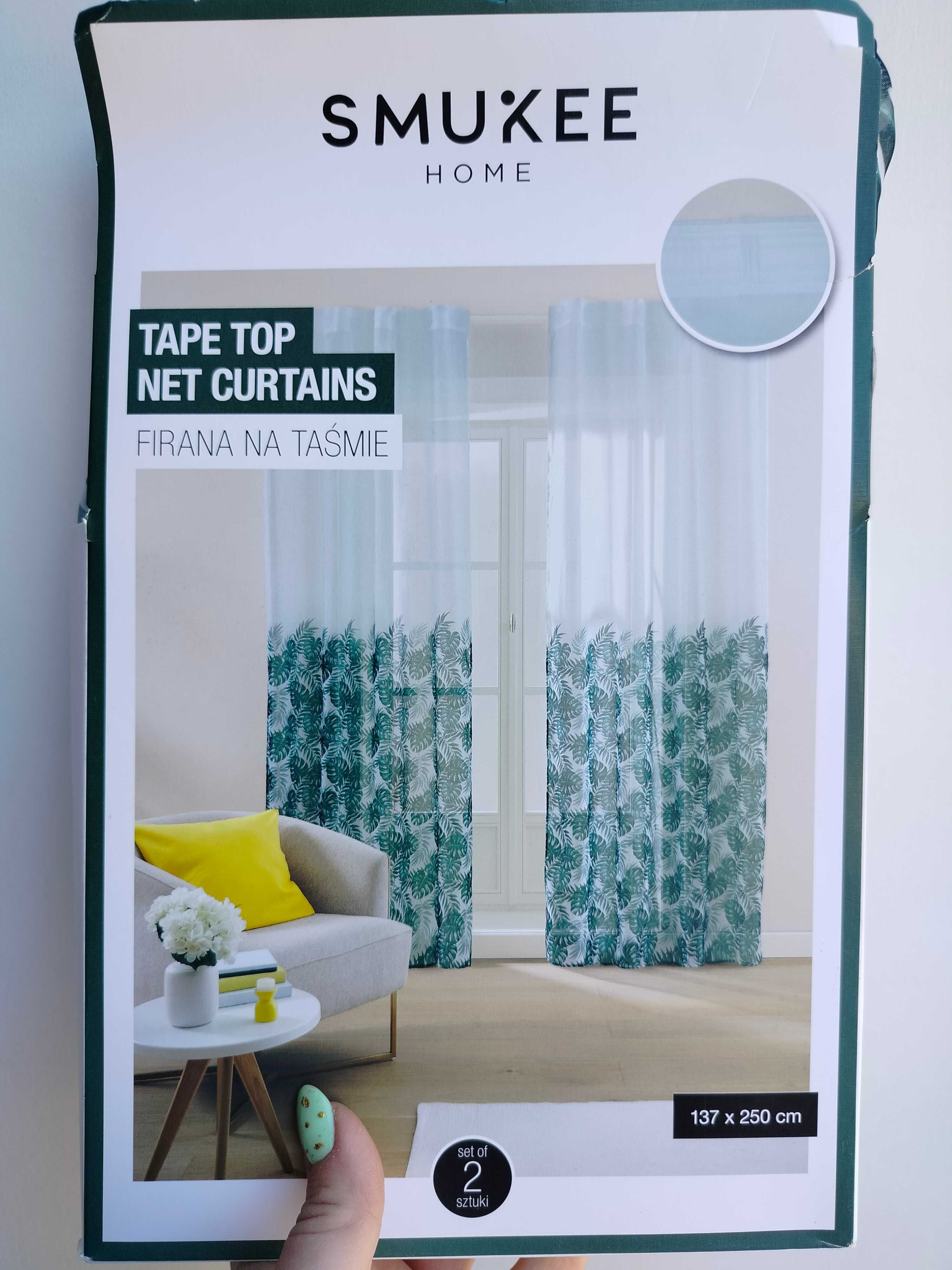 Firana firany 2szt na taśmie Smukee 137x250 zielone listki 036
