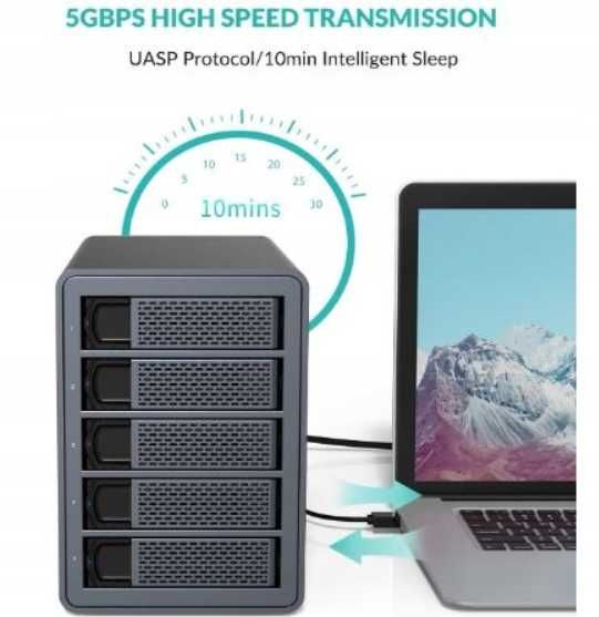Yottamaster RAID 5 Bay USB30 Obudowa dysku twardego na 5x HDD/SSD 90TB