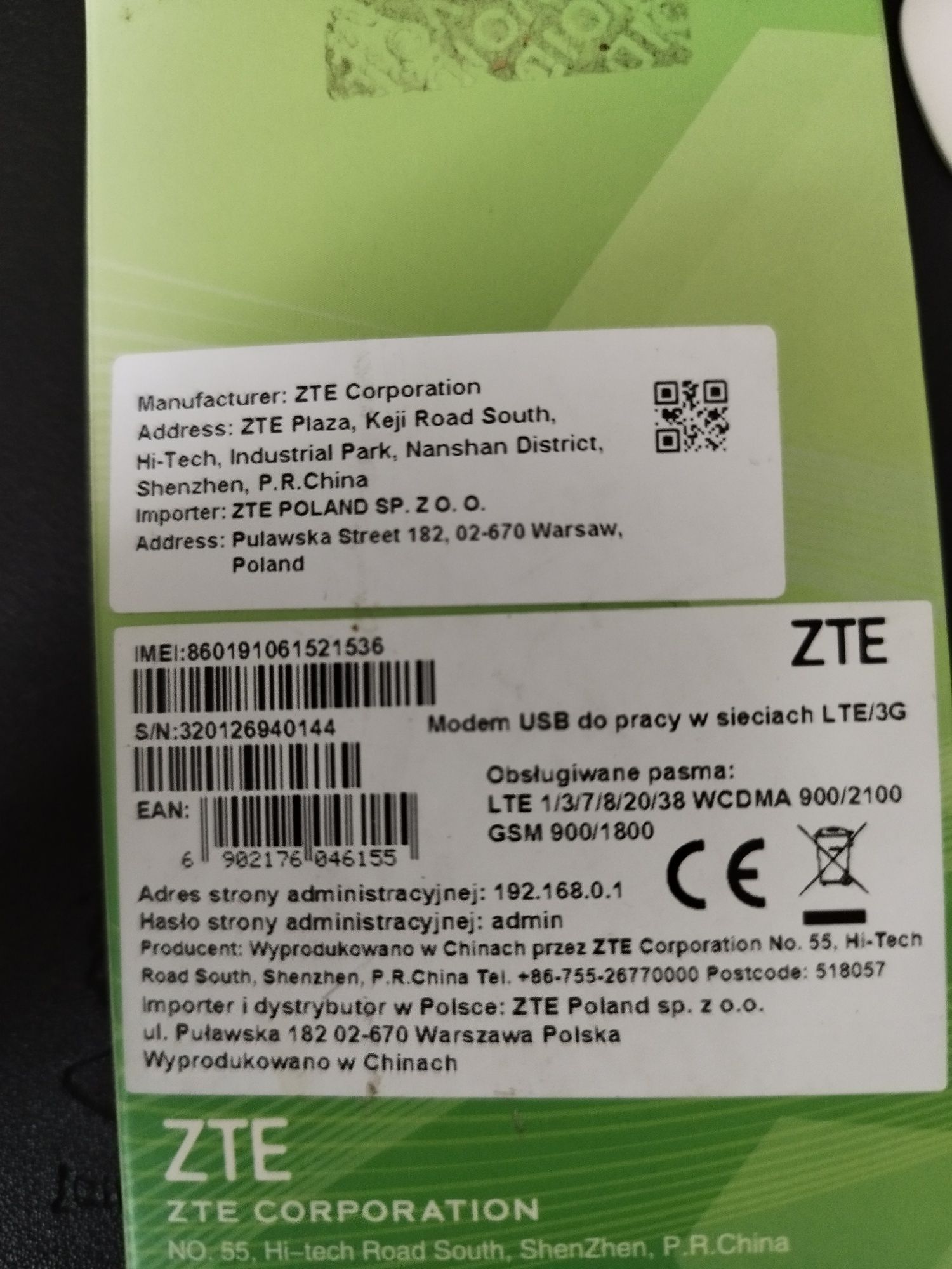 Modem ZTE MF833U1 4G LTE USB nowy