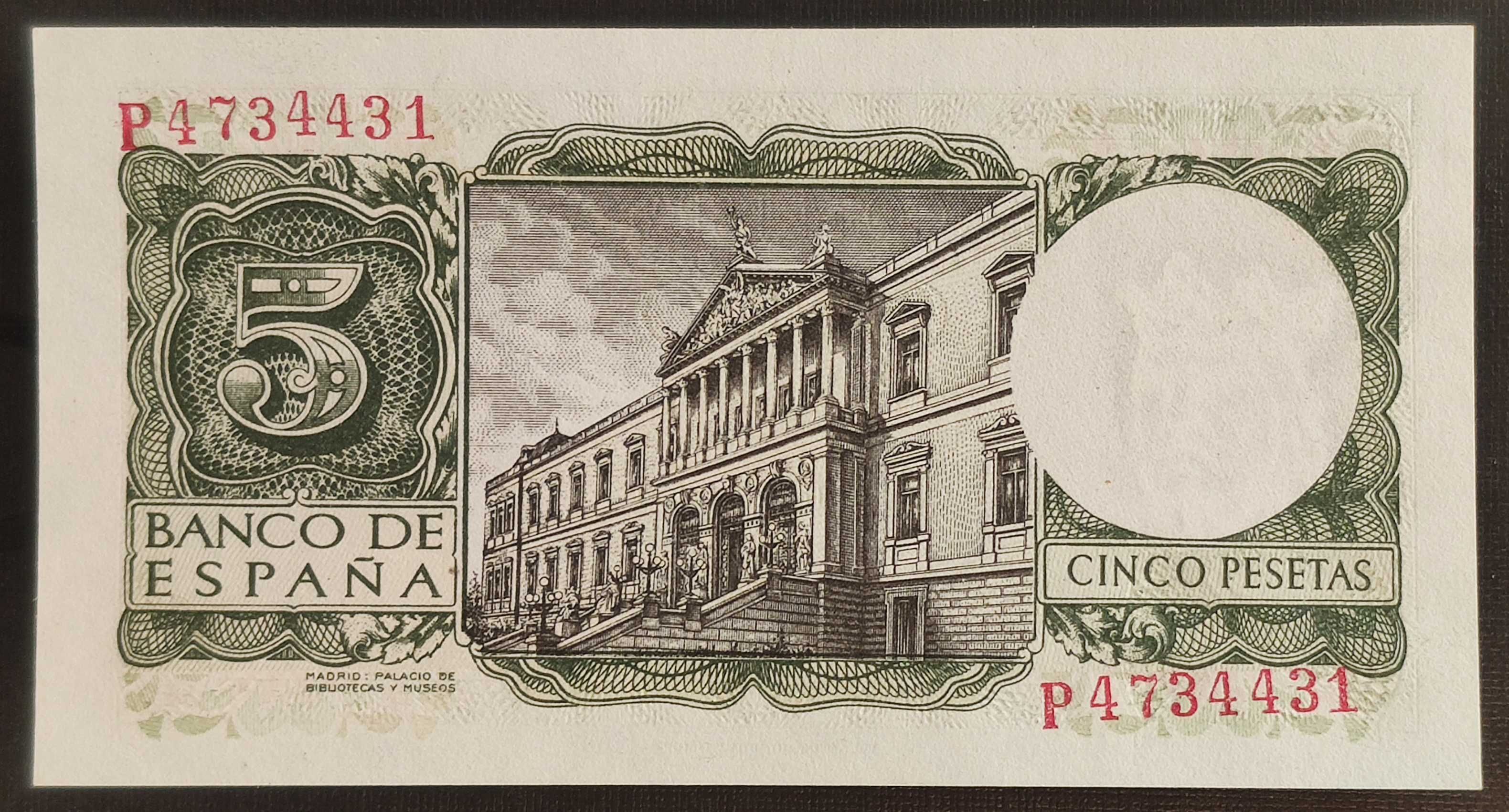 5 pesetas 1954 Hiszpania stan UNC