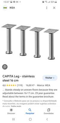 4 pés aço capita ikea 16cm novos