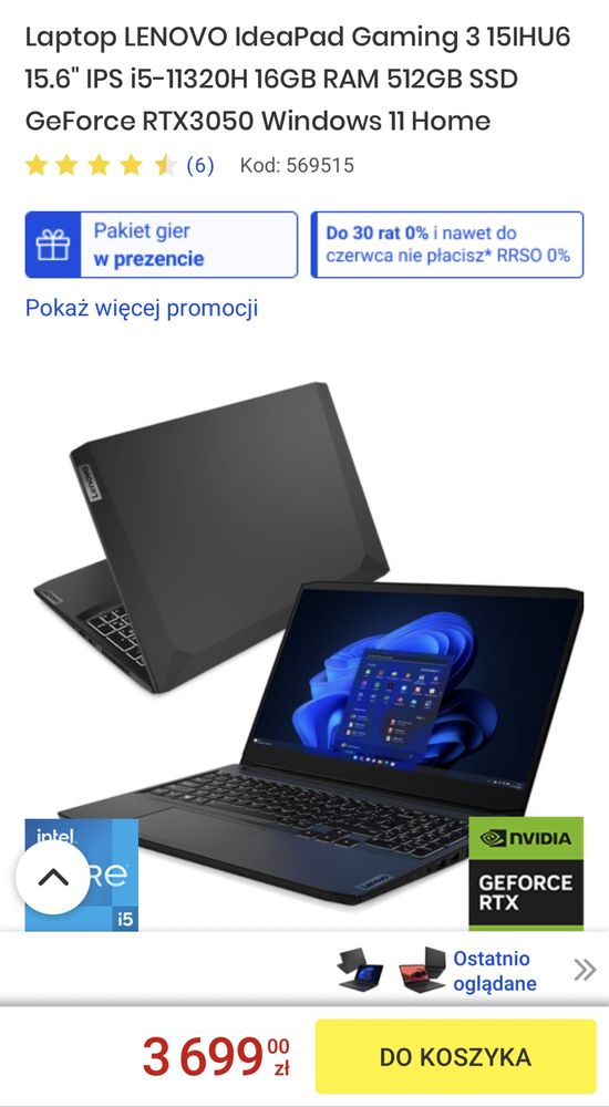 Laptop Lenovo Ideapad 3 gaming