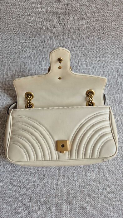 Torebka Gucci Marmont, skóra, skórzana, luksusowa, kremowa, ecru