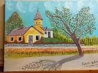"casa das flores" quadro a óleo sobre tela da pintora Celeste Relvas