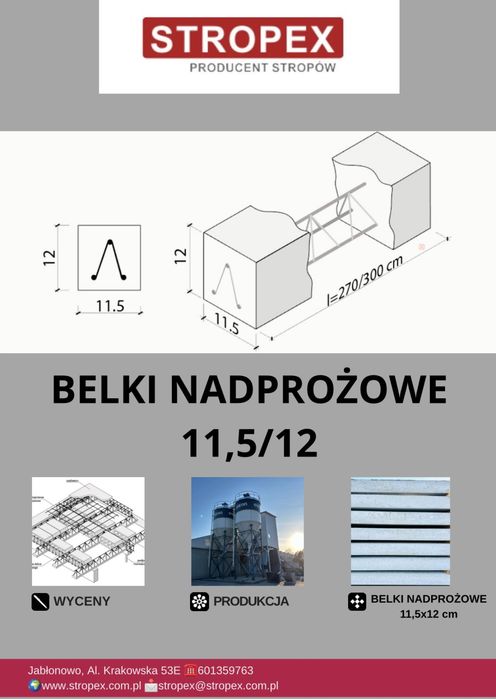 Nadproże kwadratowe betonowe 12 cm 2,1 mb