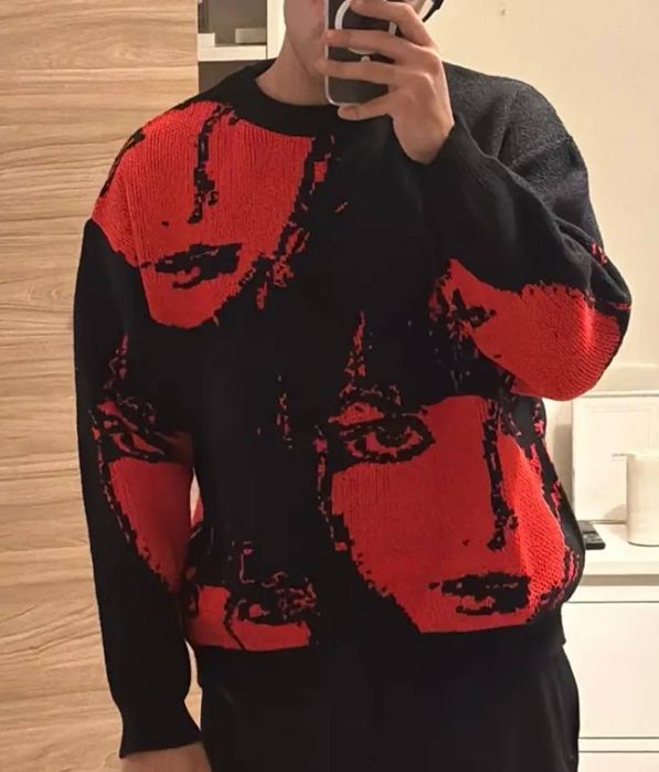 Светр y2k чорний з обличчями жіночий чоловічий