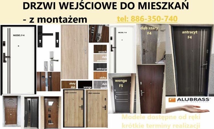 Drzwi do mieszkań WEJŚCIOWE ZEWNĘTRZNE z montażem drewniane, metalowe