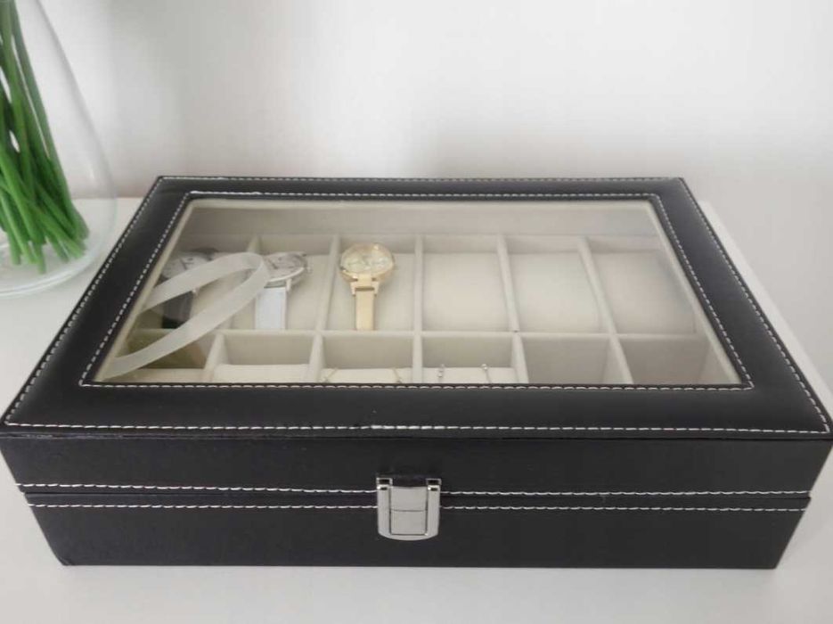 Szkatułka Organizer Etui Na Zegarki Biżuterię Drewniana + Gratis Notes