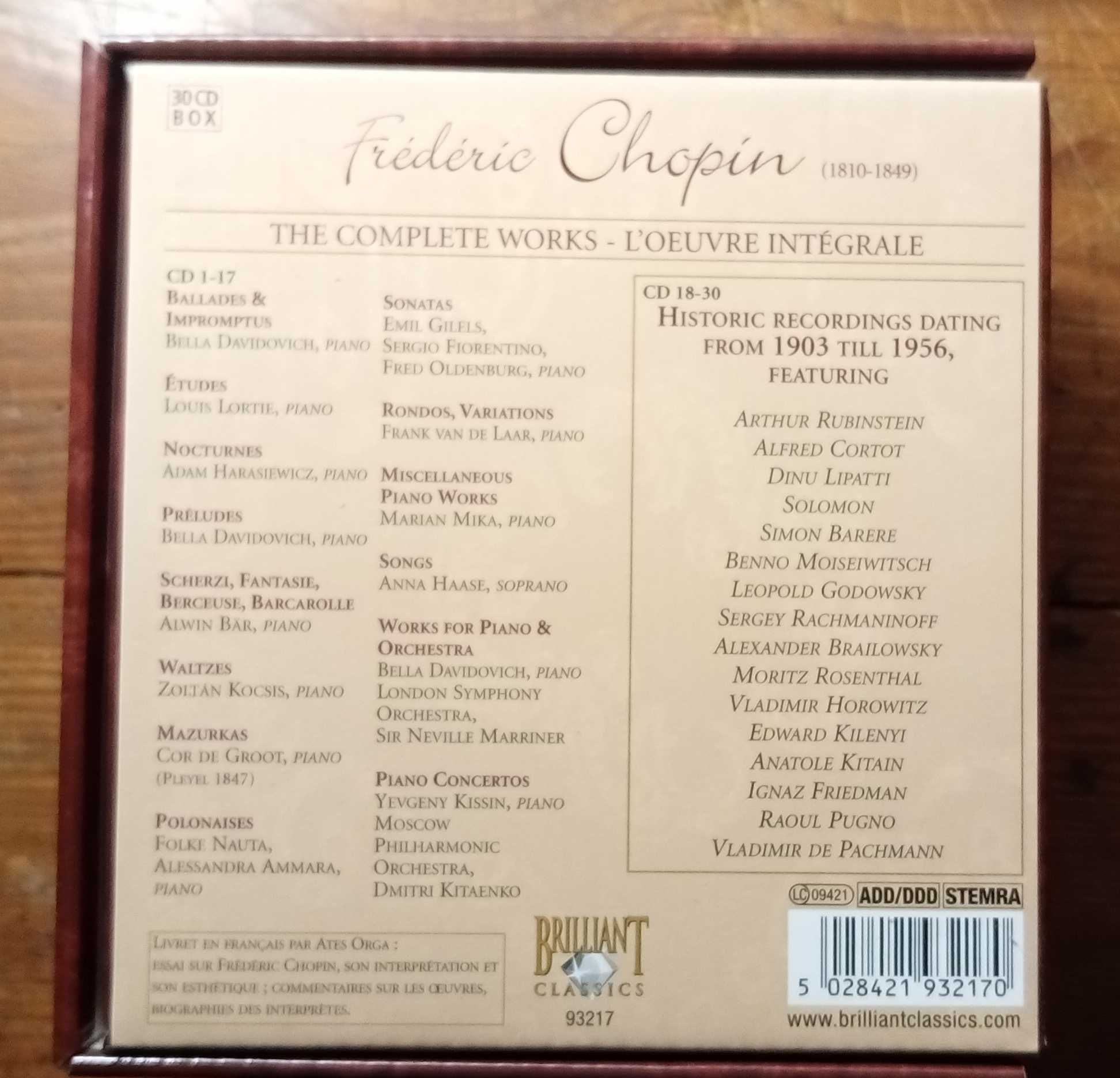 Chopin – Complete Works - L'Oeuvre Intégrale - 30 Cds