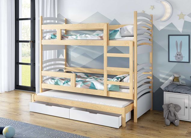 Łóżko piętrowe dla dzieci trzyosobowe LILA 3, materace w zestawie!