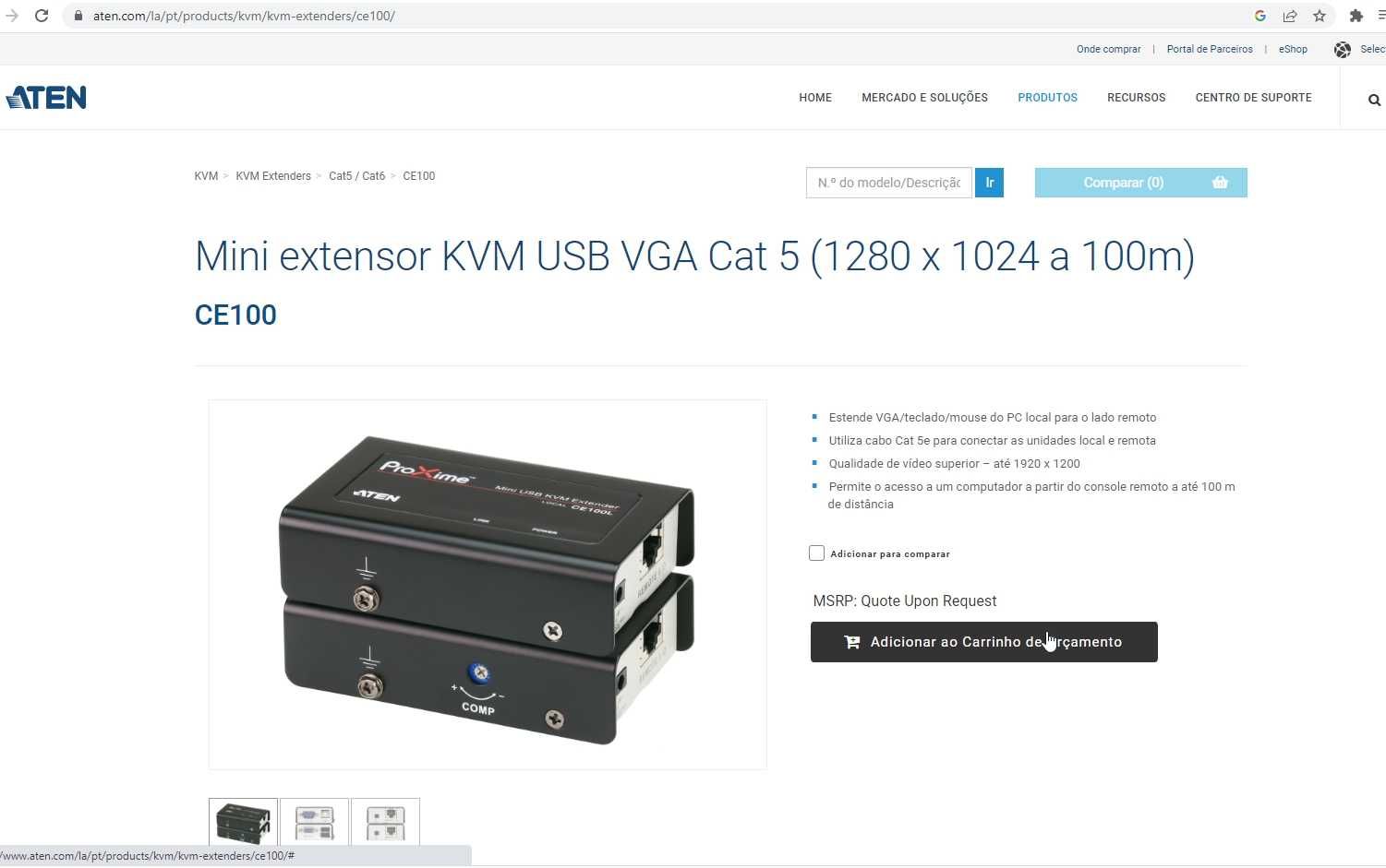 KVM Extender c/ USB   NOVO a Estrera com GARANTIA ATEN CE100-AT-G