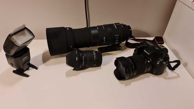 Zestaw fotograficzny! Aparat Sony A68 +5 obiektywów, lampa i torba.