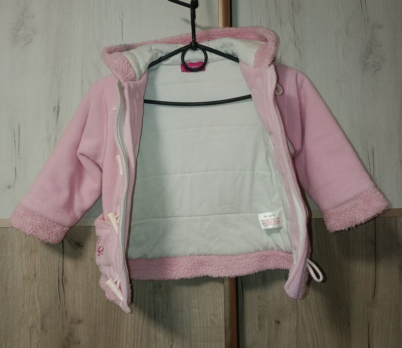 Тепле флісове пальто/курточка для дівчинки зріст 98 см  казково рожеве
